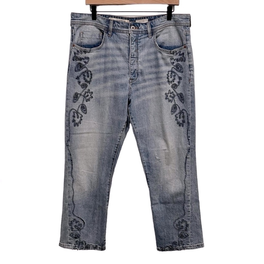 Anthropologie Blue Embroidered Ankle Jeans